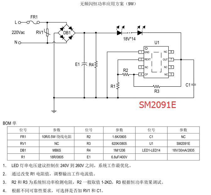 SM2091E-恒功率無(wú)頻閃線(xiàn)性恒流方案(圖1)